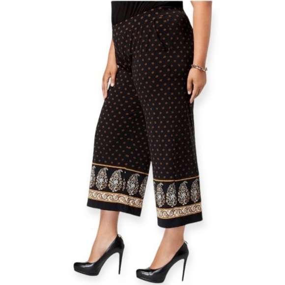 Michael Michael Kors P/S Stretch Wide Leg Pants Crop Womens Black High Rise - Picture 3 of 11